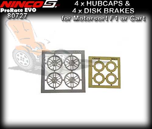 NINCO WHEEL INSERT 80727 - 4 x Hubcaps & Disk brakes F1/Carts