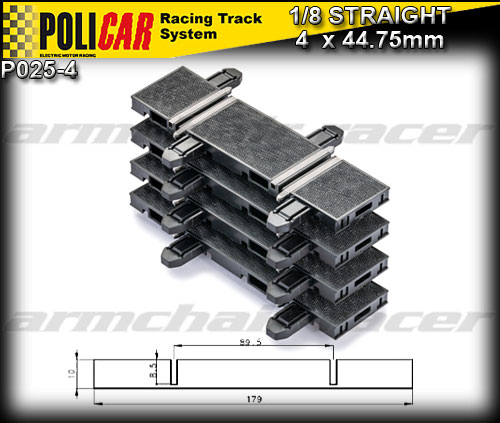 POLICAR TRACK P025-4 - 4 x 1/8 Straights 44.75mm each