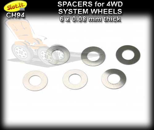 SLOT.IT 4WD PARTS CH94 - 6 x 0.08mm spacers for 4WD wheels