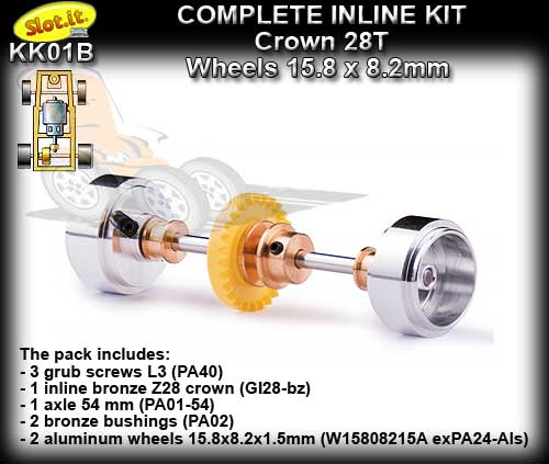SLOT.IT AXLE STARTER KIT KK01B - Inline 28T - Small Hubs