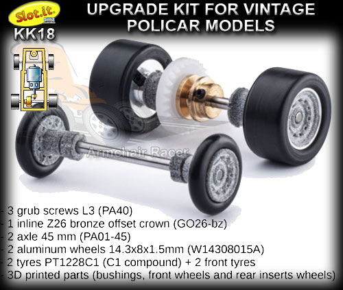 SLOT.IT AXLE CONVERSION KIT KK18 - for vintage Policar cars