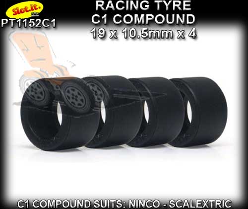 SLOT.IT TYRES SIPT1152C1 - C1 Slick Racing Tyres 19 x 10.5mm