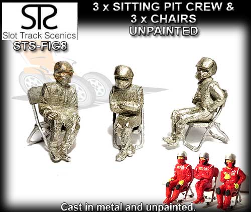 STS FIGURES FIG8 - Sitting Pit Crew & 3 Chair (metal unpainted)