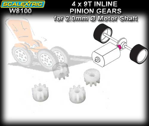 SCALEXTRIC PINION GEARS W8100 - 9 tooth Inline Pinion Gear